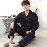 Xituodai Autumn Cotton Pijama for Men 2 Pieces Lounge Sleepwear Pyjamas Plaid Spring Bedgown Home Clothes Man PJs Pure Cotton Pajamas Set