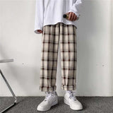 Men Pants Plaid Loose Comfortable Retro Casual  All-match Elastic Waist Chic Wide Leg Trousers Fashion Streetwear Korean Style