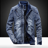 Xituodai New Vintage Mens Denim Jacket Solid Casual Mens Jeans Coat Fashion Stand Clothes for Men Black Blue Bomber Jacket Men Stand