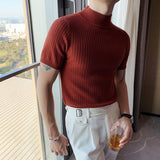 Xituodai Autumn New Short Sleeve Knitted Sweater Men Clothing 2022 All Match Slim Fit Stretched Turtleneck Casual Pull Homme Pullovers