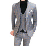 Xituodai Men Dress Blazers Pants Vest 3 Piece Set / Male Wedding New Autumn Business Formal Plaid Suit Luxury Slim Fit Coat Trousers