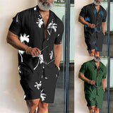 Xituodai trendy mens fashion mens summer outfits  dope outfits  Men Hawaiian Sets Beach Style Coconut Tree Printing Two Pieces Summer Suit Men Turn-down Collar Button Shirt & Pocket Shorts Set