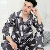 Xituodai Men Nightwear Long Sleeve Satin Mens Pajamas Sleep Wear Sleepwear Home Printed Clothing Sleep Tops Long Pants Silk Pajama Set