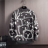 Xituodai Winter Sweaters Men Casual Round Neck Bear Pattern Retro Mens Pullovers Japanese Style Couple Sweater Cute Men Pullover 2022