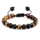 8mm Men Bracelets Black Lava Beads Bracelet Tiger Eye Adjustable Braided Rope Bangles Couple Distance Women Yoga Healing Jewelry