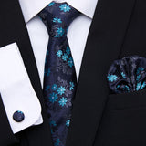 Xituodai Newest design Silk Festive Present Tie Handkerchief Cufflink Set Necktie Man's Plaid Yellow Shirt Accessories