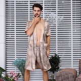 Xituodai Sexy Sleepwear Men Pijamas Short-sleeved Sleep Wear Men Pajamas Sets Silk Bathrobe Shorts Robe Sets Sleep Tops Mens Lounge Wear