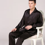Xituodai Men Pajamas Set Casual Satin Sleepwear Solid Black 2PCS Shirt&Pants Lounge Wear 2021 New Home Clothes Long Sleeve Nightwear