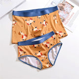 Xituodai Couples Panties Cute Cartoon Men Underwears Women Underpants Sexy Lovers Panty Middle Waist Soft Modal Boxers Plus Size Briefs