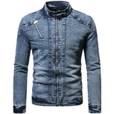 Xituodai Denim Jacket Men Moto Biker Jean Jacket Autumn Winter Fashion Solid Plus Velvet Stand Collar Mens Denim Jacket Casual Coat Men