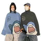 Xituodai Men's and women's sweaters turtleneck cartoon shark couple knitted sweater ins casual loose Korean version knitted pullover top