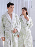 Xituodai Women and Men Sleepwear Winter Warm Nightgown Jacquard Double Layer Thicken Robe Gown Coral Fleece Lovers' Bathrobes Lingerie