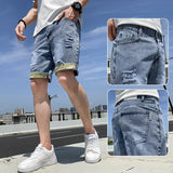 Xituodai Summer New Beach Casual Men's Denim Shorts Straight Knee-Length Jeans Fashion Trend Loose Ripped Men's Street Short Jeans