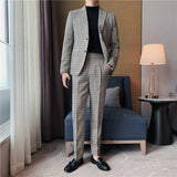 Xituodai Korean Men Suit Slim Lattice Suit Men Leisure 2PC Fall Vintage Business Gentleman Luxury Men Tuxedo Suit Smoking Homme