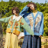 Xituodai Unisex Cardigan Sweater Harajuku Van Gogh Sunflower Knitted Button Cardigan Women Men Autumn Casual Loose Knit Top Green Blue