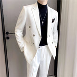 Xituodai Blazer + Vest + Pants Boutique Solid Color Double-breasted Slim Fit Business Formal Suit 2Pces and 3Pces Set Groom Wedding Dress