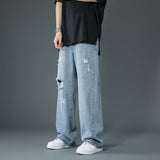 Xituodai 2022 Spring Summer Men's Ripped Wide Leg Jeans Korean Trend Straight Baggy Denim Pants Male Vintage Blue Trousers