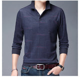 Xituodai 2022 New Fashion Designer Brand Turn Down Collar Man Polo Shirt Men Casual Plaid Spandex Long Sleeve Tops Fall Men Clothing