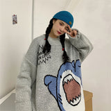 Xituodai Men's and women's sweaters turtleneck cartoon shark couple knitted sweater ins casual loose Korean version knitted pullover top