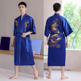 Xituodai Sleepwear Men Robe Embroidery Dragon Summer Kimono Bath Gown Sexy Nightwear Loose Bathrobe Lingerie V-Neck Oversized Loungewear