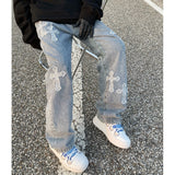 Xituodai Gothic Jeans for Men Goth Denim Trousers Male Denim Pants Men's Jeans Pants Loose Japanese Hip Hop Streetwear Punk Rave
