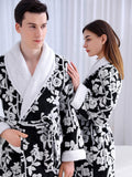 Xituodai Women and Men Sleepwear Winter Warm Nightgown Jacquard Double Layer Thicken Robe Gown Coral Fleece Lovers' Bathrobes Lingerie