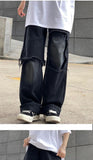 Xituodai Ripped Jeans for Men Wide Leg Jeans Hip Hop Denim Trousers Male Vintage Japanese Streetwear Hole Patchwork