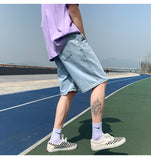 Xituodai Men's Denim Shorts Summer Baggy Wide Leg Short Jeans Korean Fashion Light Blue Casual Straight Hip Hop Streetwear Brand Clothes