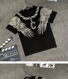 Xituodai Top Fashion T Shirt Tshirt Homme O-neck Novelty Wings Drills Joker Cotton Short Male Popular Logo Collar Sleeve T-shirt