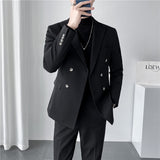 Xituodai 6XL 7XL ( Blazer + Pants ) Solid Color Plaid Stripe Luxury Male Suit 2Pces Set Formal Slim Mens Fashion Suit Groom Wedding Dress