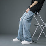 Xituodai 2022 Spring Summer Men's Ripped Wide Leg Jeans Korean Trend Straight Baggy Denim Pants Male Vintage Blue Trousers