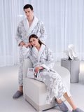 Xituodai Women and Men Sleepwear Winter Warm Nightgown Jacquard Double Layer Thicken Robe Gown Coral Fleece Lovers' Bathrobes Lingerie