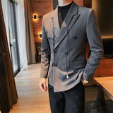 Xituodai Bandage Decorate Blazer Homme Fall Winter Mens Stylish Blazer British Fashion Double Breasted Solid Color Casual Suit Coat