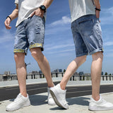 Xituodai Summer New Beach Casual Men's Denim Shorts Straight Knee-Length Jeans Fashion Trend Loose Ripped Men's Street Short Jeans