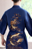 Xituodai Sleepwear Men Robe Embroidery Dragon Summer Kimono Bath Gown Sexy Nightwear Loose Bathrobe Lingerie V-Neck Oversized Loungewear