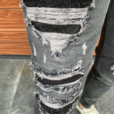 Xituodai Hip-hop Stitching Frayed Men Skinny Jeans Ripped Hole Motorcycle Stretch Slim Streetwear Biker Jeans Denim Pants Fashion