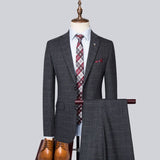 Xituodai (Jacket+Vest+Pants) Men's Luxury Suits Korean Slim Business Suit Gray Plaid Groomsman 3 Pcs Set Drees Trousers Waistcoat Blazer