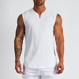 Xituodai Plain Cotton V-neck Fitness Tank Top Men Summer Muscle Vest Gym Clothing Bodybuilding Sleeveless Shirt Workout Sports Singlets