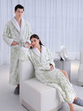 Xituodai Women and Men Sleepwear Winter Warm Nightgown Jacquard Double Layer Thicken Robe Gown Coral Fleece Lovers' Bathrobes Lingerie