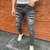 Xituodai Hip-hop Stitching Frayed Men Skinny Jeans Ripped Hole Motorcycle Stretch Slim Streetwear Biker Jeans Denim Pants Fashion