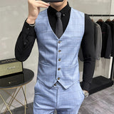 Xituodai High End Brand Classic Plaid Men's Formal Business Vest and Pants Groom Wedding Dress Party Banquet Office Waistcoat 2 Piece Set