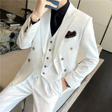 Xituodai Blazer + Vest + Pants Boutique Solid Color Double-breasted Slim Fit Business Formal Suit 2Pces and 3Pces Set Groom Wedding Dress