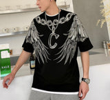 Xituodai Top Fashion T Shirt Tshirt Homme O-neck Novelty Wings Drills Joker Cotton Short Male Popular Logo Collar Sleeve T-shirt