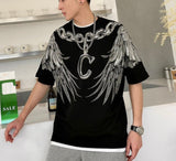 Xituodai Top Fashion T Shirt Tshirt Homme O-neck Novelty Wings Drills Joker Cotton Short Male Popular Logo Collar Sleeve T-shirt