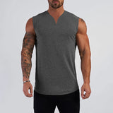 Xituodai Plain Cotton V-neck Fitness Tank Top Men Summer Muscle Vest Gym Clothing Bodybuilding Sleeveless Shirt Workout Sports Singlets