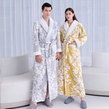 Xituodai Women and Men Sleepwear Winter Warm Nightgown Jacquard Double Layer Thicken Robe Gown Coral Fleece Lovers' Bathrobes Lingerie