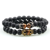 Black Lava Stone Crown Charm Tiger Eye Beads Bracelet For Men Women Braided Bracelets Handmade Adjustable Jewelry Pulseira