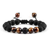 Black Lava Stone Crown Charm Tiger Eye Beads Bracelet For Men Women Braided Bracelets Handmade Adjustable Jewelry Pulseira