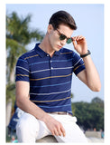 Xituodai Top Grade New Summer Brand Mens Striped Turn Down Collar Polo Shirts With Short Sleeve Casual Tops Fashions Men's Clothing