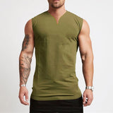 Xituodai Plain Cotton V-neck Fitness Tank Top Men Summer Muscle Vest Gym Clothing Bodybuilding Sleeveless Shirt Workout Sports Singlets